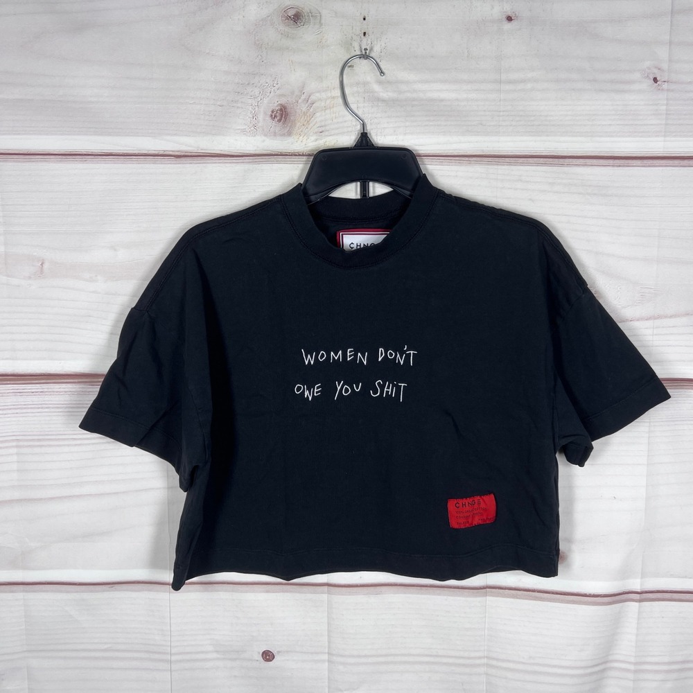 CHNGE Crop T-Shirt Women Small Black Women Don't Owe You Graphic Crop Tee Cotton